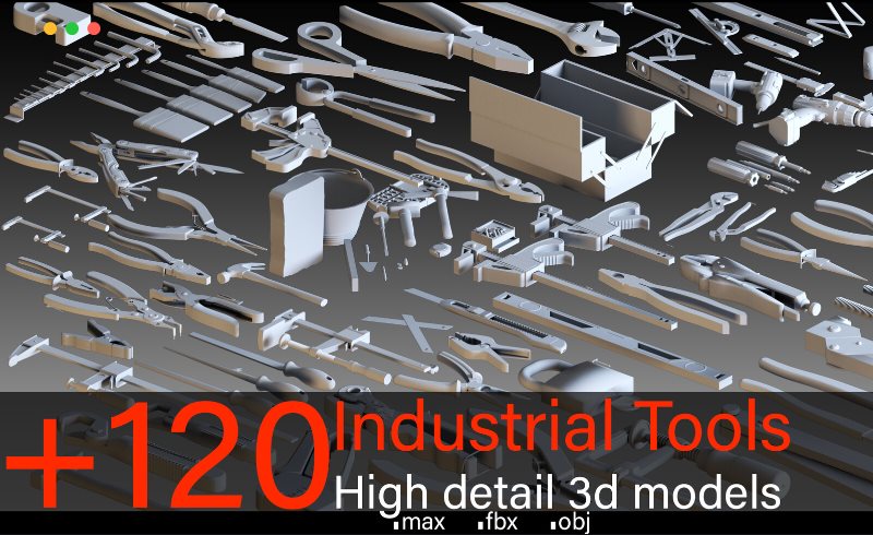 模型资产 – 120 组高细节工具3D模型 Industrial Tools- Vol 02- Kitbash- High detail 3d models
