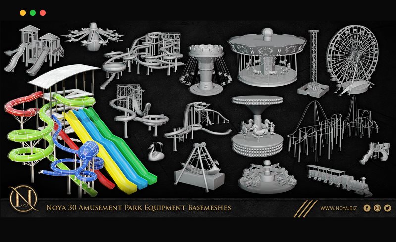 模型资产 – 游乐园玩具3D模型 Amusement Park Equipment Basemeshes