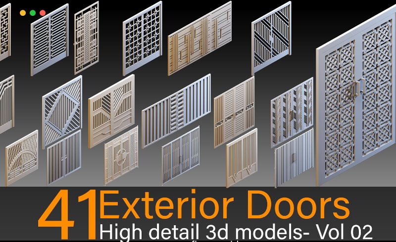模型资产 – 41 组高细节装饰门3D模型 Exterior Doors- Vol 02- Kitbash- High detail 3d models