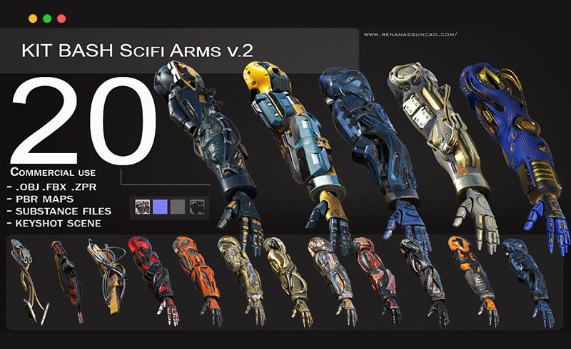 模型资产 – 20 种科幻风格手臂模型  20 Scifi Arms GameReady PBR Maps