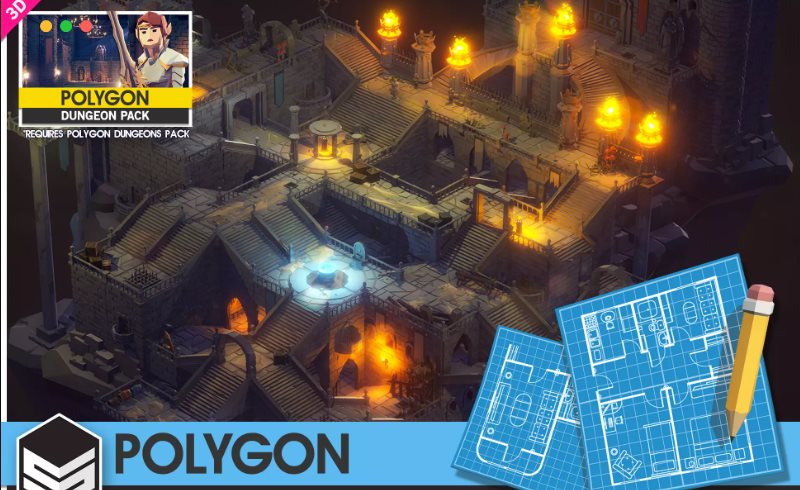 Unity – 风格化游戏地图 POLYGON Dungeons Map – Low Poly 3D Art