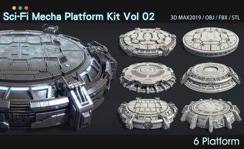 模型资产 – 科幻机甲平台 Sci-Fi Mecha Platform Kit Vol 02