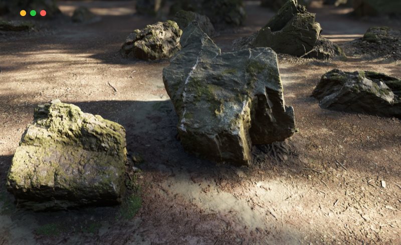 模型资产 – 苔藓岩石3D模型 Mossy Forest Rock Pack