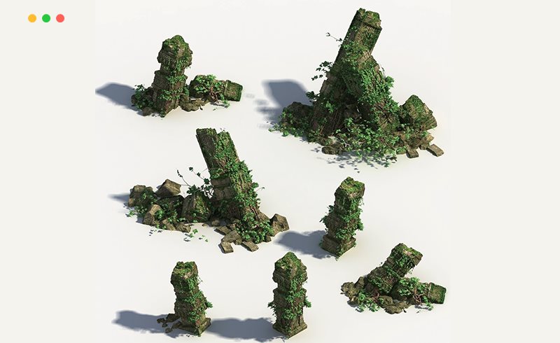 模型资产 – 废墟石柱模型 Ruin Stone Column 3D model