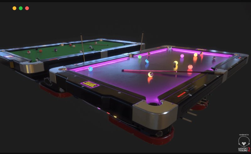 【U4/5】带霓虹灯的台球桌 Pool Table with Neon Balls