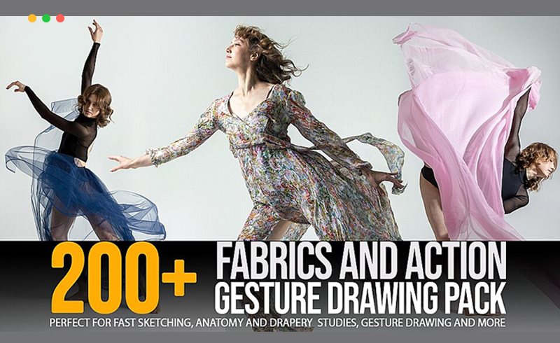 200 多种织物面料动作照片参考 Fabrics & Action Gesture Drawing Pack