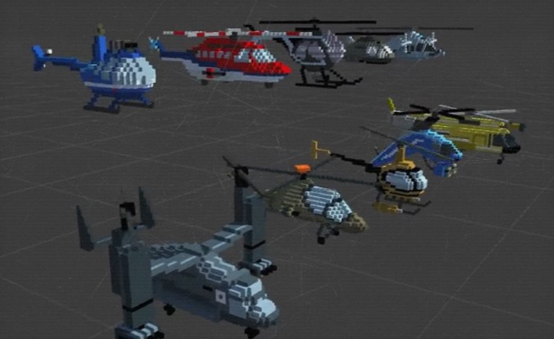 Unity – 像素化直升机 Simple Voxel Helicopters Pack
