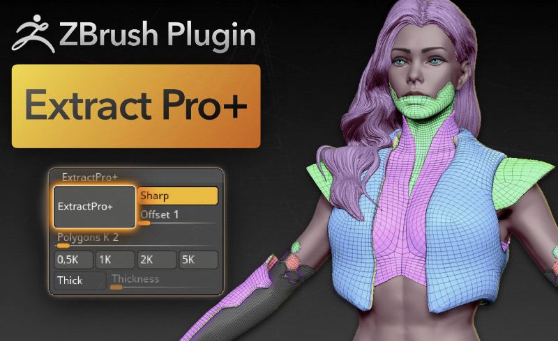 Zbrush插件 – 模型挤出插件 ZBrush Plugin Extract PRO