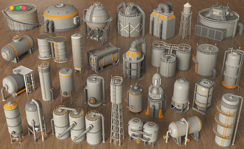模型资产 – 30 组工业油罐模型 Industrial Tanks – part – 4 – 30 pieces 3D model