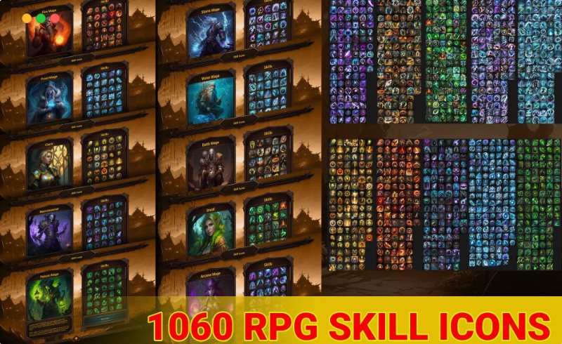 Unity – 游戏技能图标 1060 RPG Skill Icons