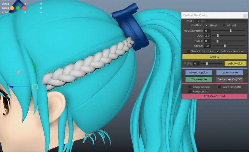 Maya插件 – 垂直卷曲发型工具 DmBraidRollCreate Maya插件 – 垂直卷曲发型工具 DmBraidRollCreate