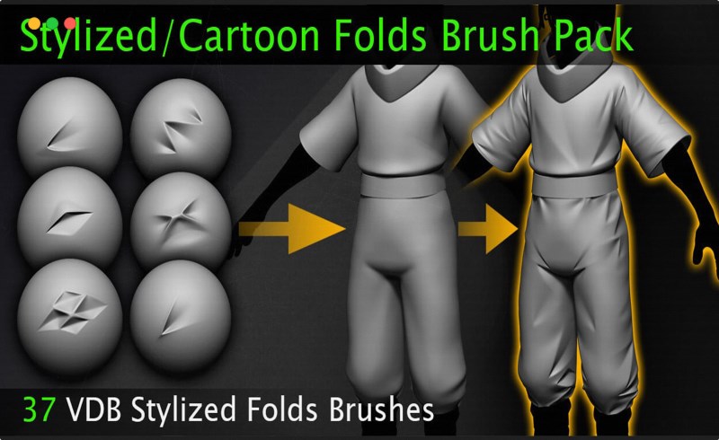 ZB笔刷 – 风格化卡通褶皱笔刷 Cartoon Folds Brush Pack