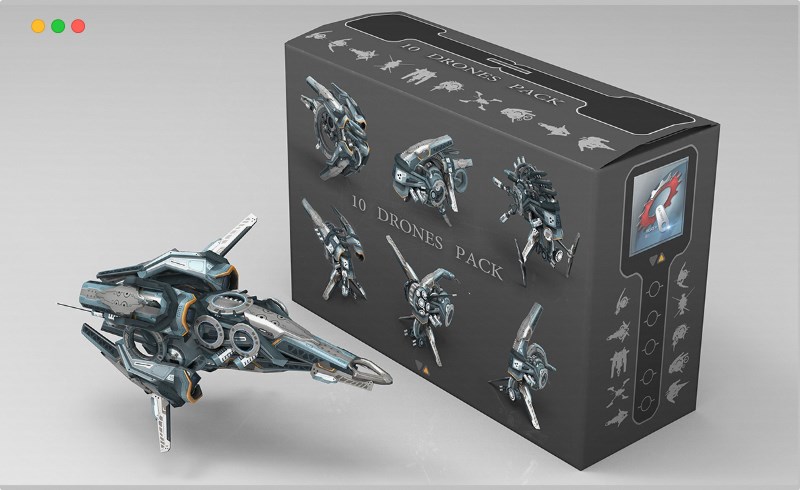模型资产 – 科幻无人机3D模型 10 Drone SciFi Pack