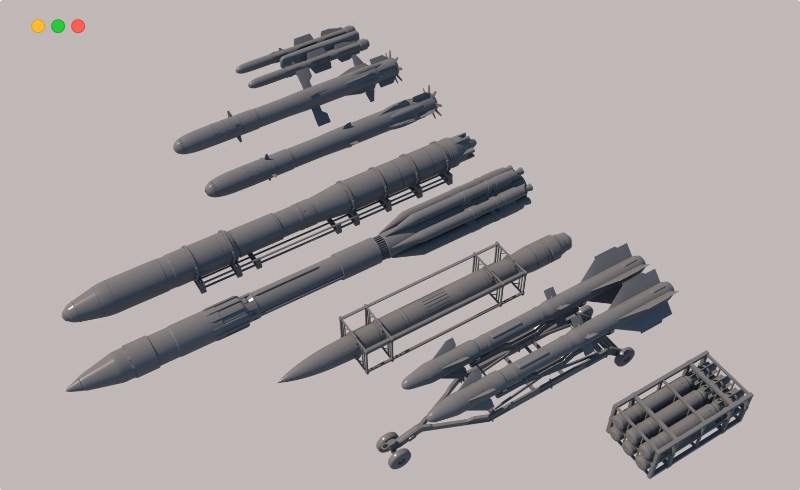 模型资产 – 火箭炮坦克架3D模型 Rocket SET tank rack 3D model