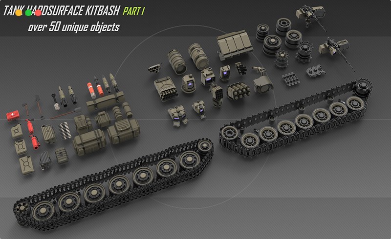 模型资产 – 坦克概念设计硬面套件 Tank hardsurface kitbash