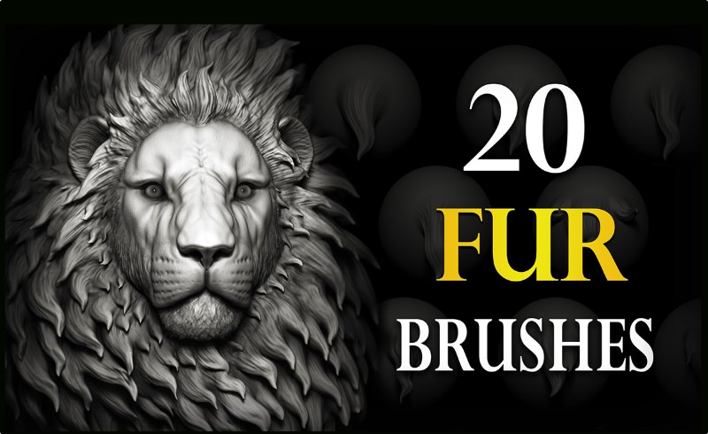 Zbrush笔刷 – 20 组风格化毛皮笔刷 20 Stylized Fur VDM Brush