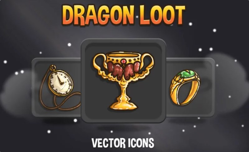 战利品游戏图标 Dragon Loot Vector RPG Icons