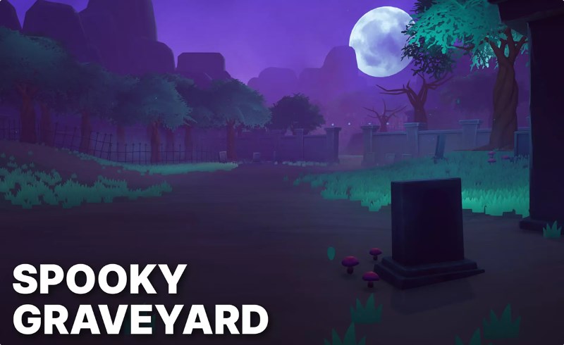 Unity场景 – 风格化幽灵墓地奇幻环境 Spooky Graveyard – Stylized Fantasy Environment