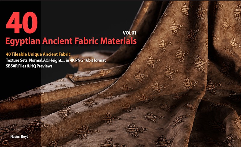 40 组古埃及织物无缝贴图 Tileable Ancient Fabric Pattern (Egyptian) – VOL 01