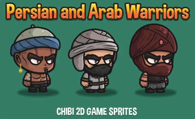 游戏资产 – 波斯和阿拉伯战士游戏角色包 PERSIAN AND ARAB WARRIORS CHIBI CHARACTER PACK
