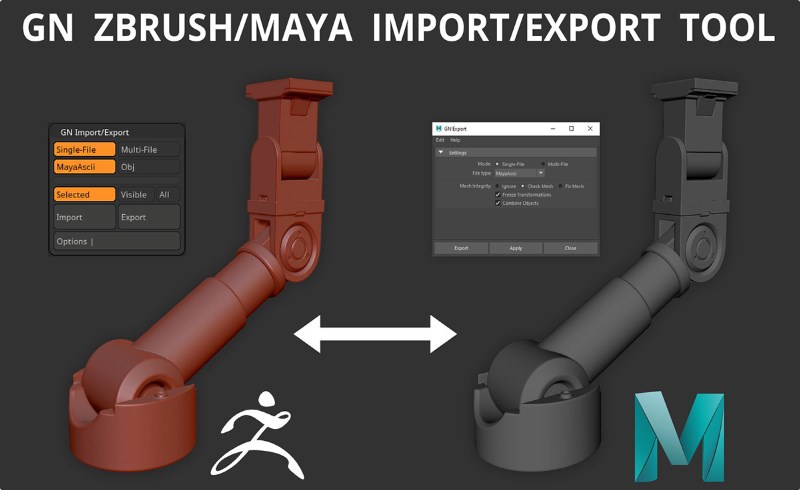 Maya插件 – Maya Zbrush互导工具 GN ZBrush/Maya Import/Export Tool