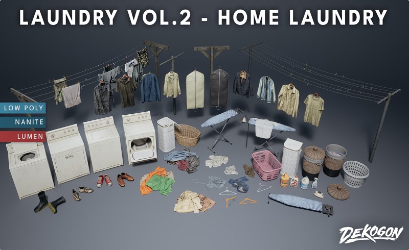 【UE5】模块化家电道具 Laundry VOL.2 – Home Laundry (Nanite and Low Poly)