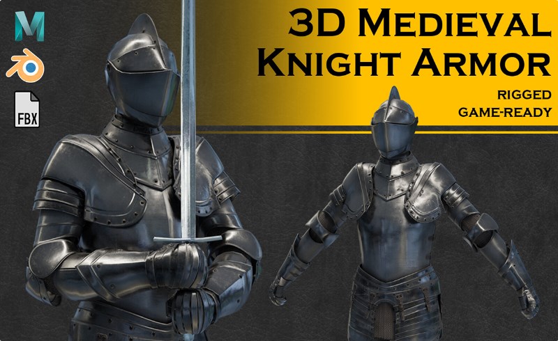 模型资产 – 中世纪骑士游戏模型 3d Medieval Knight Photorealistic(Rigged,Game-ready)