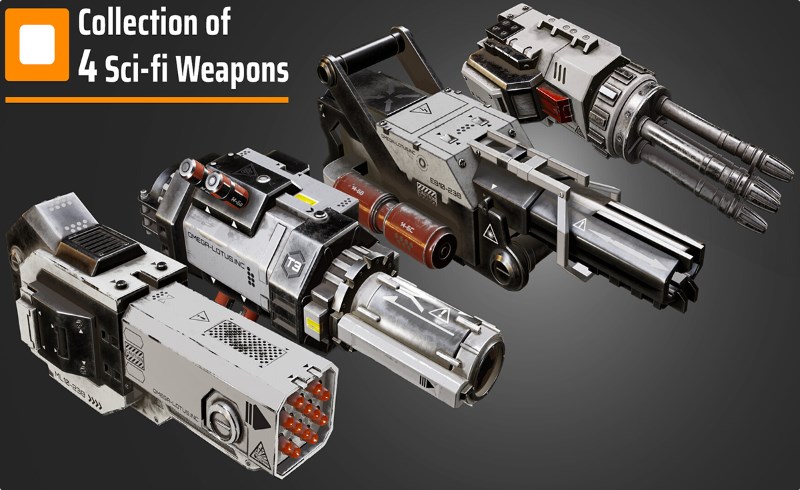 模型资产 – 4 组科幻武器 4 sci-fi weapons