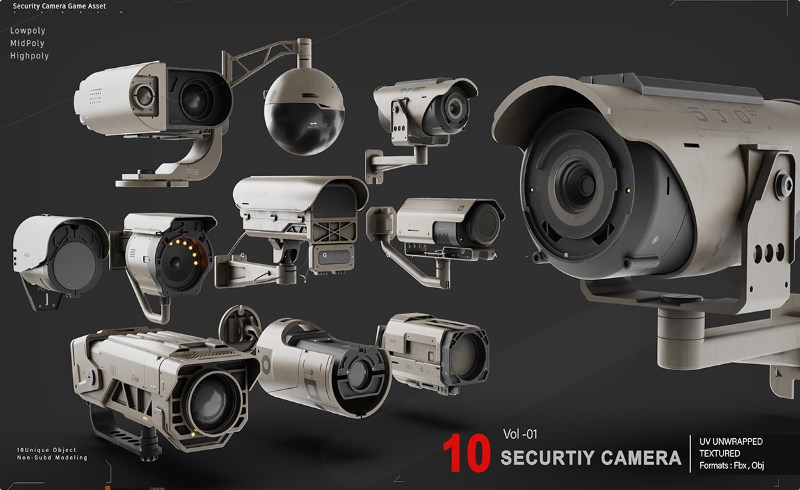 模型资产 – 监控摄像头3D模型 Security Camera vol 01 Low-poly 3D model