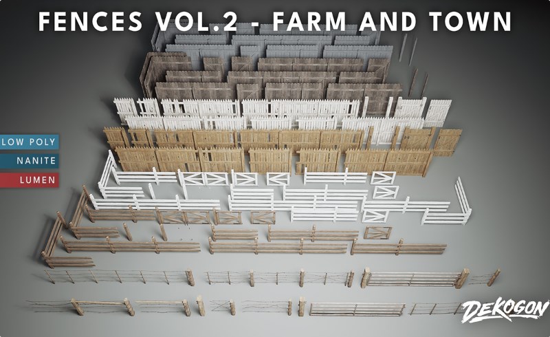 【UE5】模块化栅栏 Fences VOL.2 – Farm and Town Modular (Nanite and Low Poly)