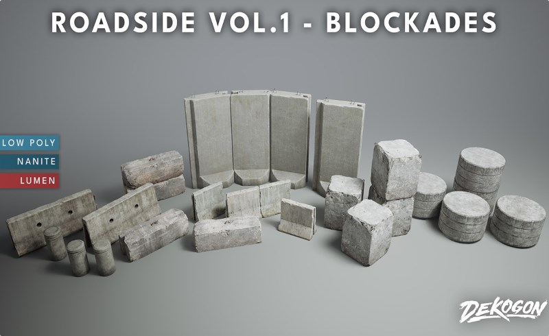 【UE5】马路岩石 Roadside VOL.1 – Blockades (Nanite and Low Poly Versions)