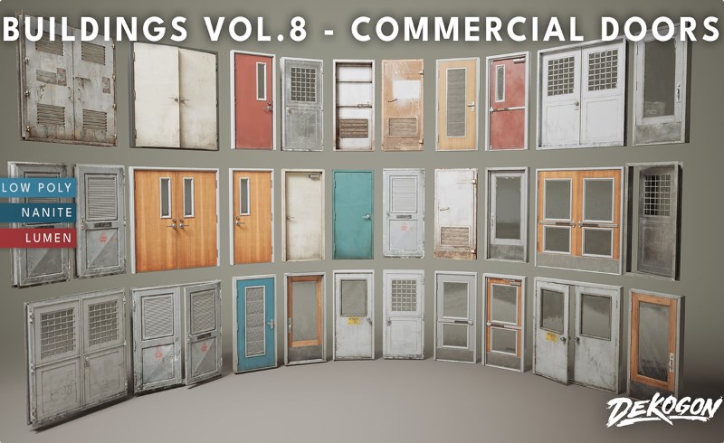 【UE5】建筑商业门 Buildings VOL.8 – Commercial Doors (Nanite & Low Poly)