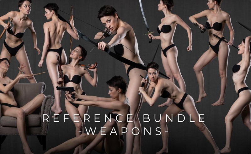 1600 手拿武器动作姿势素描参考 Weapon Bundle – Pose Reference for Artists