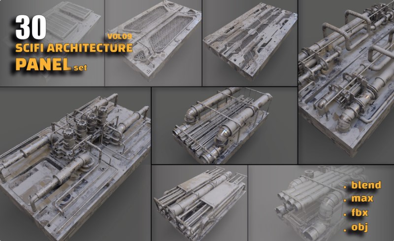 模型资产 – 30 组科幻面板 scifi panels set