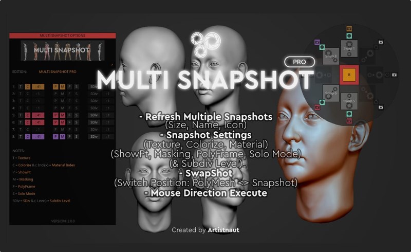 Zbrush插件 – 多图快照 Multi Snapshot – ZBrush Plugin