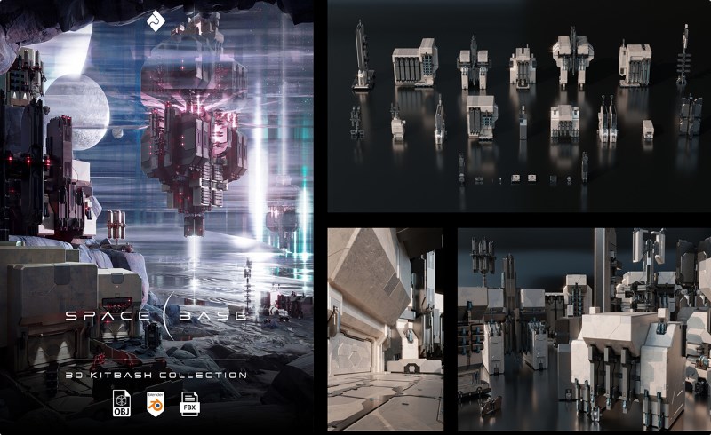 模型资产 – 科幻太空基地建筑模型 Space Base – Sci Fi Modules And Environment 3D Asset Kitbash Pack