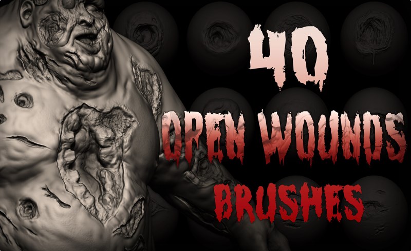 Zbrush笔刷 – 40 组伤疤腐烂笔刷 Open Wounds VDM Brush