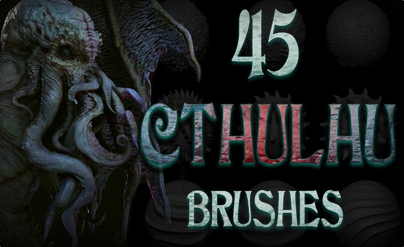 Zbrush笔刷 – 45 组怪兽生物笔刷 Cthulhu Creature Brush