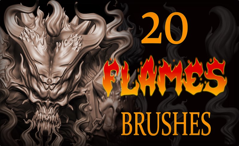 Zbrush笔刷 – 20 组火焰笔刷 Flames Brushes