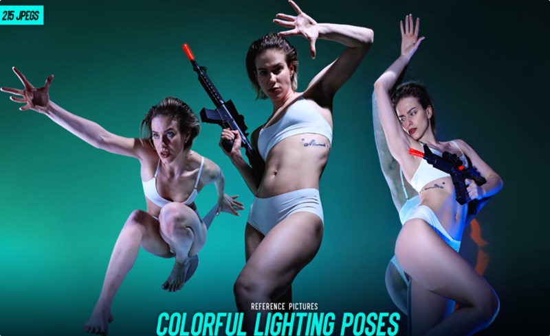 215 张彩色灯光姿势参考图片 Colorful Lighting Poses Reference Pictures