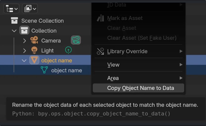 Blender插件 – 将对象名称复制到数据 Copy Object Name to Data