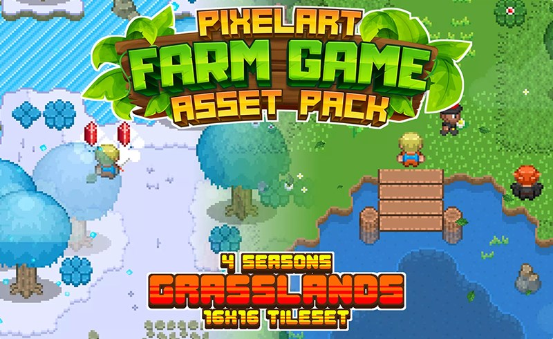 Unity场景 – 2D农场游戏草原场景 2D Farm Game Grasslands 4 Seasons Tileset