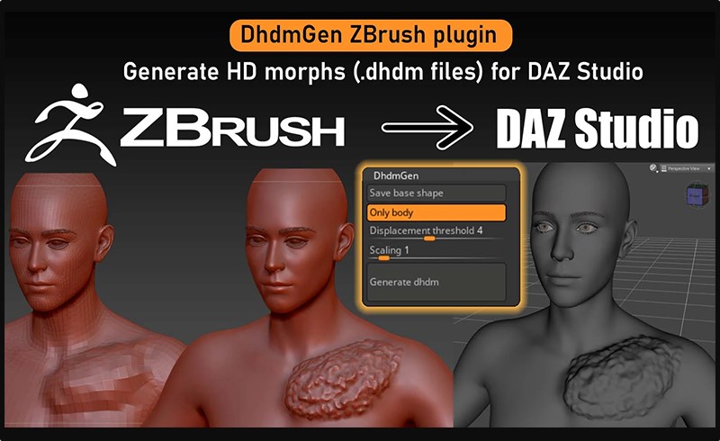 Zbrush插件 – 桥接插件 DhdmGen: ZBrush plugin to author HD morphs (.dhdm files) for DAZ Studio