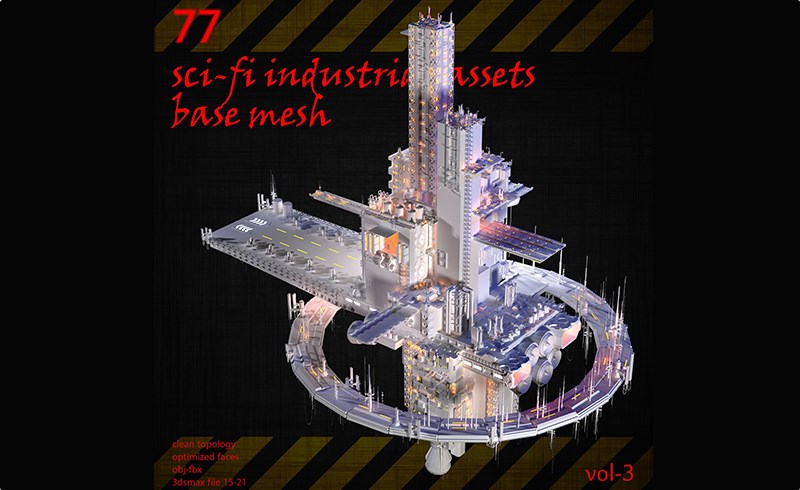 模型资产 – 科幻工业基础模型 scifi industrial assets base mesh- vol3