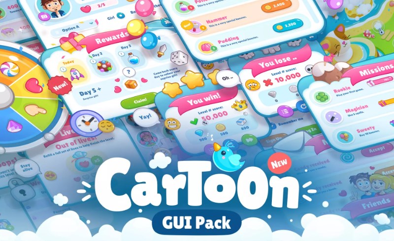 Unity – 卡通游戏 GUI工具包 Cartoon GUI Pack