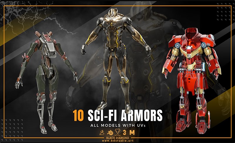 模型资产 – 10 款科幻盔甲模型 10 Sci-Fi Armor Models