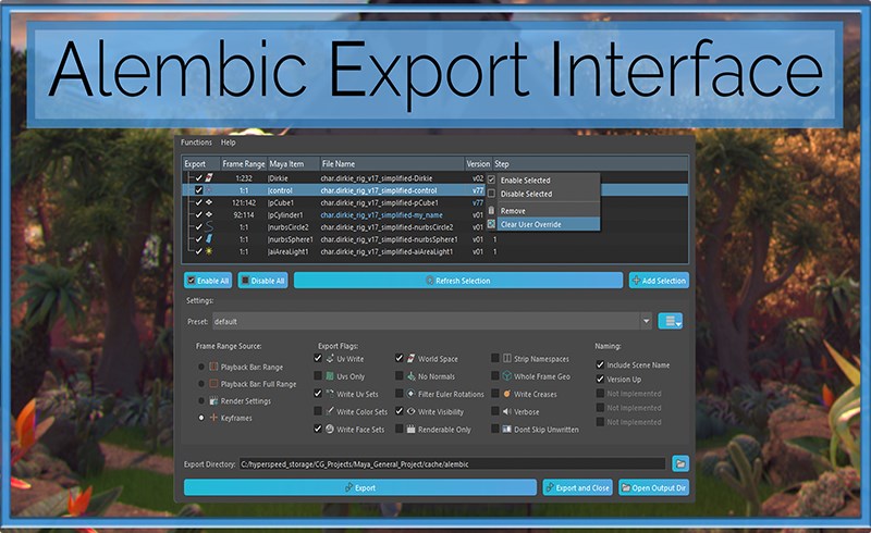 Maya插件 – abc格式输出插件 Alembic Export Interface