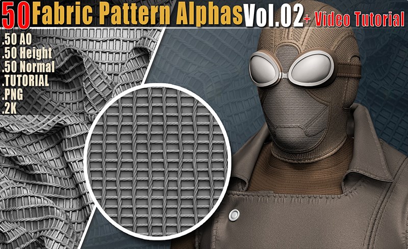 50 个织物图案制作 + 视频教程 50 Fabric Pattern Alphas Vol.02 + Video Tutorial