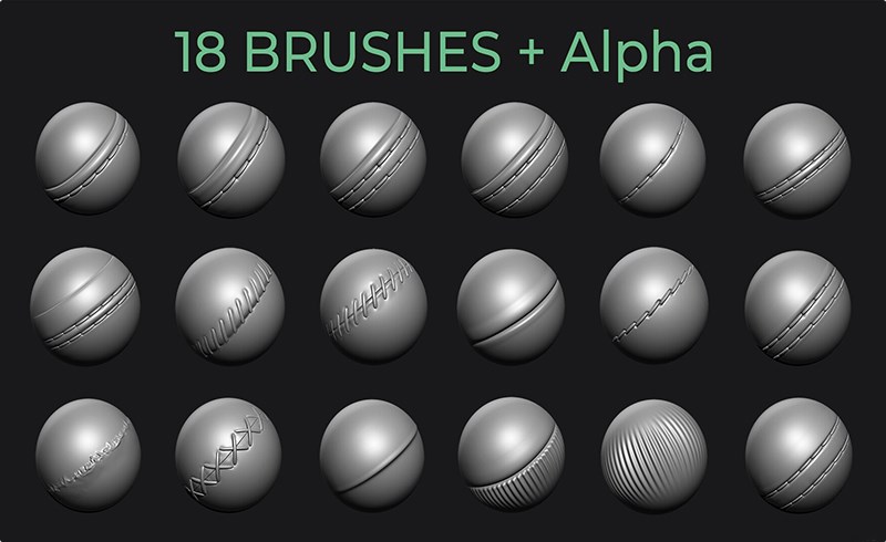 Zbrush笔刷 – 18 组针迹笔刷 fabric brushes for Zbrush