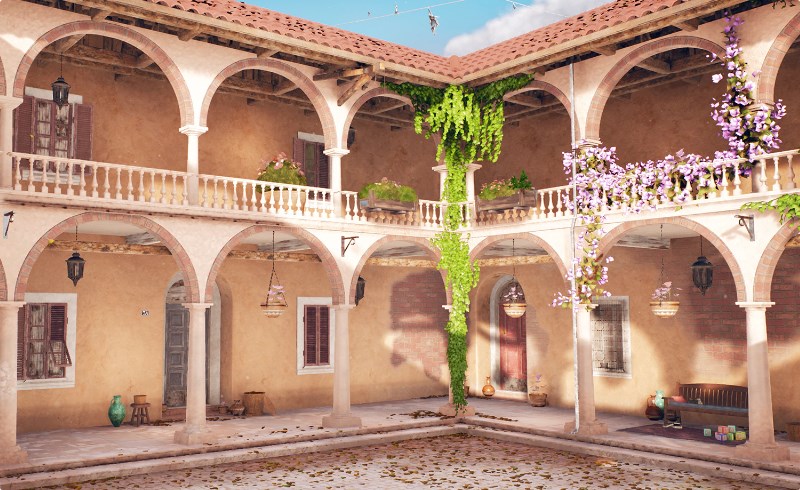 【UE5】风格化地中海庭院 Stylized Mediterranean Courtyard ( Stylized , Courtyard , Stylised )